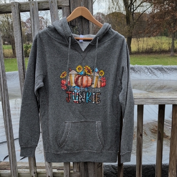 Enza Tops - Gray Hoodie with Fall Graphic
